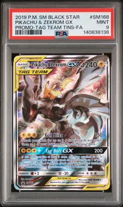 2019 POKEMON SM BLACK STAR PROMO #SM168 FULL ART/PIKACHU & ZEKROM GX PSA 9 - Image 1