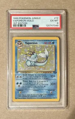 1999 Pokemon Jungle 1st Edition Vaporeon Holo Card #12 PSA 6 - Image 1