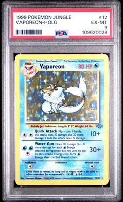 1999 Pokemon Jungle Vaporeon Holo #12 PSA 6 EX-MT - Image 1