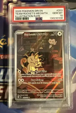 2025 POKEMON DRI EN-DESTINED RIVALS #203 TEAM ROCKET's MEOWTH PSA 10 - Image 1