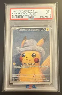 2023 POKEMON X VAN GOGH BLACK STAR PROMO #085 PIKACHU WITH GREY FELT HAT PSA 9 - Image 1