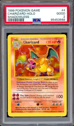 PSA 2 Shadowless Charizard 4/102 Holo Base Set 1999 Pokemon Game Potential 1/3 - Image 1