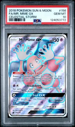2018 POKEMON SUN & MOON CELESTIAL STORM 156 FULL ART MR. MIME GX PSA 10 GEM MINT - Image 1