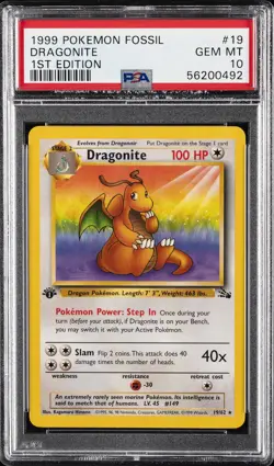 1999 POKEMON FOSSIL 1ST ED #19 DRAGONITE PSA 10 - Image 1