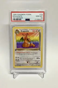 1999 Pokemon Fossil 1st Edition #19 Dragonite PSA 10 Gem Mint - Image 1