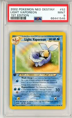 PSA MINT 9 Pokemon TCG Light Vaporeon 52/105 Neo Destiny Regular 1st Edition - Image 1