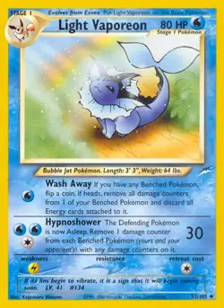 Light Vaporeon - 52/105 - Pokemon Neo Destiny Unlimited Card WOTC LP - Image 1