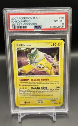 2007 Pokemon Diamond & Pearl Secret Wonders # 16 Raikou Holo PSA 8 w Holo Bleed✨ - Image 2