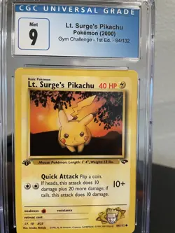 2000 Pokemon Gym Challenge 84 Lt. Surge's Pikachu 1st Edition CGC MINT 9 WOTC - Image 1