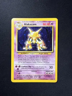 Pokemon TCG Alakazam 1/102 Base Set Holo Vintage LP - Image 1