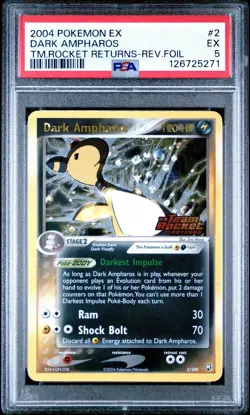 Vintage Pokemon- Team Rocket Returns Ex Dark Ampharos-Rev.Foil PSA 5 - Image 1