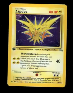 1999 POKEMON FOSSIL FIRST 1st EDITION HOLO 15/62 ZAPDOS - Image 1