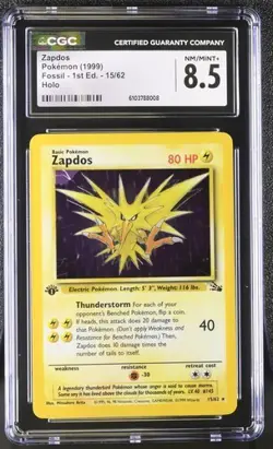 Zapdos *CGC 8.5* 1st Edition *Holo* Fossil *15/62* 1999 * Pokemon - Image 1