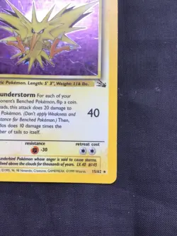 Pokemon Cards: 1st Edition Fossil Rare Holo: Zapdos 15/62 - Image 5