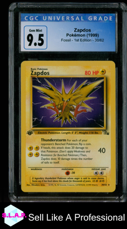 ZAPDOS FOSSIL - 1ST EDITION 30/62 POKEMON CGC 9.5 - Image 1
