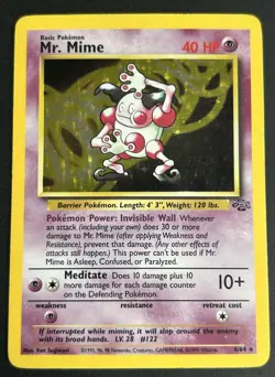 Pokemon TCG Mr. Mime 6/64 Jungle Holo Unlimited Holo Rare MP/HP - Image 1