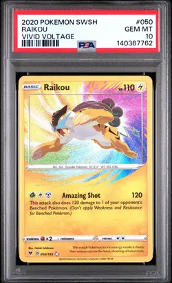 2020 Pokemon Raikou Amazing Rare SWSH Vivid Voltage 050/185 PSA 10 GEM MINT - Image 1