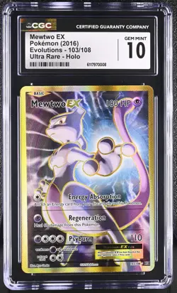CGC 10 MEWTWO EX 103/108 ULTRA RARE HOLO EVOLUTIONS POKEMON GEM MINT - Image 1