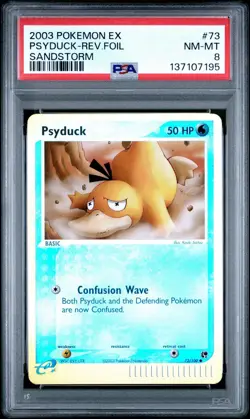 Pokemon Psyduck Reverse Holo Rare EX Sandstorm 2003 73/100 2003 PSA 8 - Image 1