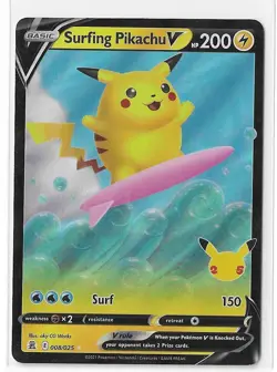 Surfing Pikachu V 008/025 Pokemon Celebrations Sword & Shield Rare Card NM - Image 1