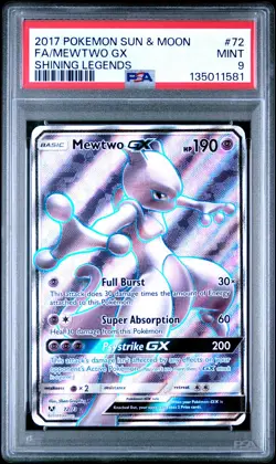 2017 POKEMON SUN & MOON SHINING LEGENDS #72 FULL ART/MEWTWO GX PSA 9 - Image 1