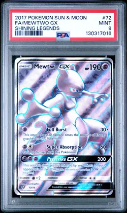 2017 POKEMON SUN & MOON SHINING LEGENDS #72 FULL ART/MEWTWO GX PSA 9 - Image 1