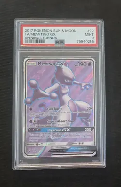 2017 PSA 9 Mewtwo GX #72 Full Art FA Pokemon TCG Sun & Moon Shining Legends - Image 1