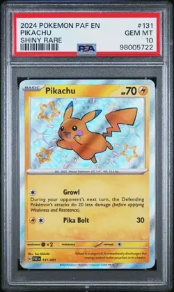 2024 Shiny Pikachu 131/091 SV: Paldean Fates Holo PSA GEM MINT 10 - Image 1