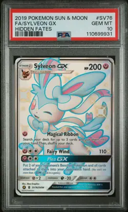 2019 POKEMON SUN & MOON HIDDEN FATES #SV76 FULL ART SYLVEON GX PSA 10 GEM MINT - Image 1