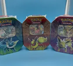 Pokemon Tins 2019 Elemental Powers Jolteon,Vaporeon,Flareon GX Sealed Set of 3 - Image 1