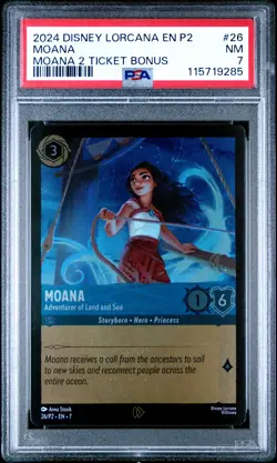 2024 Disney Lorcana En P2-Promo #26 Moana Moana 2 Ticket Bonus PSA 7 - Image 1