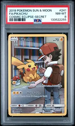 2019 POKEMON SUN & MOON COSMIC ECLIPSE SECRET #241 FULL ART/PIKACHU PSA 8 - Image 1