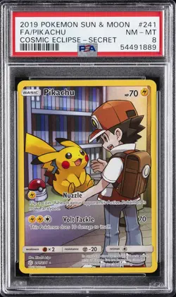 2019 POKEMON SUN & MOON COSMIC ECLIPSE SECRET #241 FULL ART/PIKACHU PSA 8 - Image 1