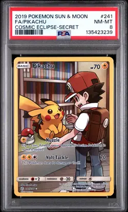 2019 POKEMON SUN & MOON COSMIC ECLIPSE SECRET #241 FULL ART/PIKACHU PSA 8 - Image 1