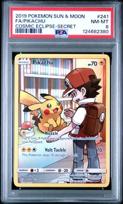 2019 POKEMON SUN & MOON COSMIC ECLIPSE SECRET #241 FULL ART/PIKACHU PSA 8 - Image 1