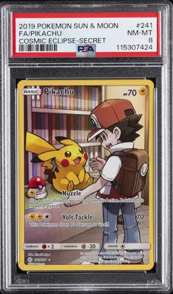 2019 POKEMON SUN & MOON COSMIC ECLIPSE SECRET #241 FULL ART/PIKACHU PSA 8 - Image 1