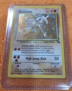 Hitmonlee 7/62 HOLO MP - LP Fossil Set Pokemon Card 1999 TCG WOTC - Image 1