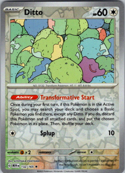 Pokemon TCG Ditto Scarlet & Violet - 151 132/165 Reverse Holo Rare NM - Image 1