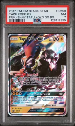 2017 POKEMON SM BLACK STAR PROMO SHINY TAPU KOKO GX BOX #SM50 TAPU KOKO GX PSA 7 - Image 1