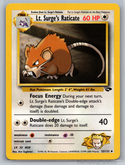 Pokemon TCG Lt. Surge's Raticate Gym Heroes 53/132 Regular LP - Image 1