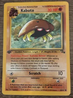 Pokemon TCG Kabuto Fossil 1st Edition 50/62 Common Stage 1 30 HP English 1999 - Image 1
