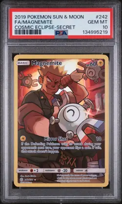 2019 Pokemon Sun Moon Cosmic Eclipse Secret Full Art Magnemite #242/236 PSA 10 - Image 1