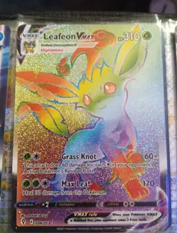 Pokemon TCG Leafeon VMAX Rainbow Secret Rare Holo Card Evolving Skies 204/203 - Image 1