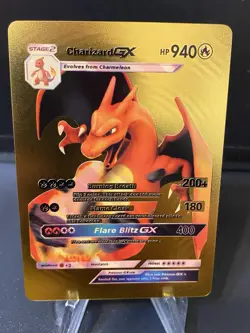 Charizard GX Gold Foil Fan Art Collectible Pokemon Display Card - Image 1