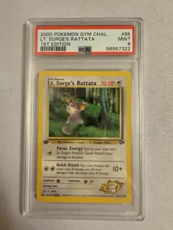 2000 Pokemon - 1st Edition Lt. Surge’s Rattata Gym Challenge 85/132 PSA 9 Mint! - Image 1