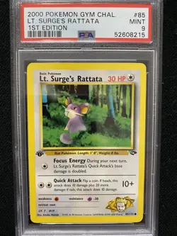 2000 Pokemon Gym Challenge 1st Edition Lt. Surge's Rattata 85/132 PSA 9 Mint - Image 1