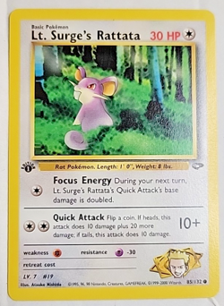 [Near Mint +] 1st Edition Lt. Surge’s Rattata 85/132 - Gym Challenge - Image 1