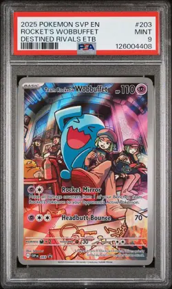TEAM ROCKET'S WOBBUFFET #203 Pokemon Destined Rivals ETB Promo PSA 9 Mint - Image 1