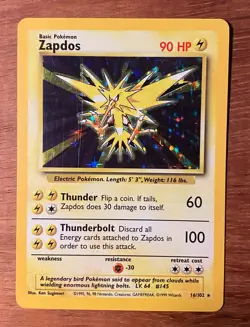 Zapdos Base Set Holo Legendary Rare Pokemon TCG 16/102 LP Condition Vintage - Image 1