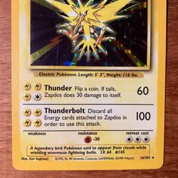 Zapdos Base Set Holo Legendary Rare Pokemon TCG 16/102 LP Condition Vintage - Image 3